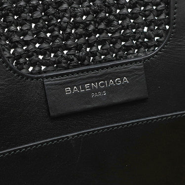バレンシアガ BALENCIAGA パニエ XS 466498 ブラック×ベージュ ラフィア カーフ トートバッグ ガンメタル金具 カゴハンドバッグ