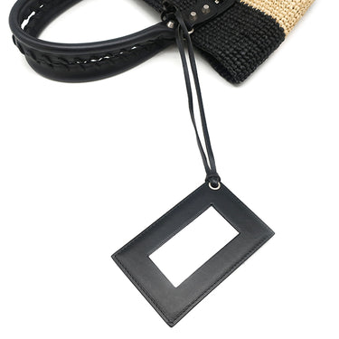 バレンシアガ BALENCIAGA パニエ XS 466498 ブラック×ベージュ ラフィア カーフ トートバッグ ガンメタル金具 カゴハンドバッグ