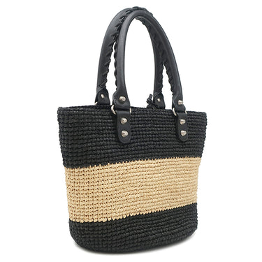 バレンシアガ BALENCIAGA パニエ XS 466498 ブラック×ベージュ ラフィア カーフ トートバッグ ガンメタル金具 カゴハンドバッグ