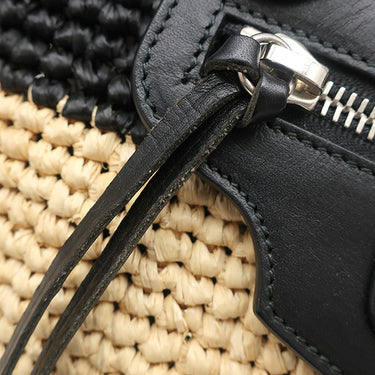 バレンシアガ BALENCIAGA パニエ XS 466498 ブラック×ベージュ ラフィア カーフ トートバッグ ガンメタル金具 カゴハンドバッグ
