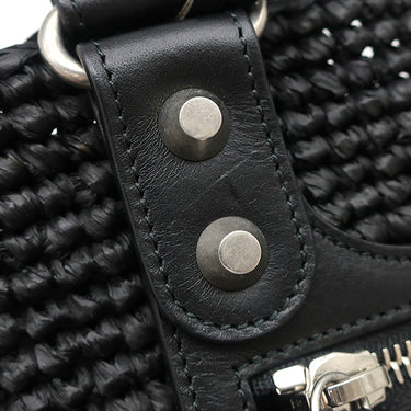 バレンシアガ BALENCIAGA パニエ XS 466498 ブラック×ベージュ ラフィア カーフ トートバッグ ガンメタル金具 カゴハンドバッグ