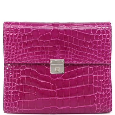 エルメス HERMES クリック16 ローズシェヘラザード アリゲーター ショルダーバッグ シルバー金具 クロコ