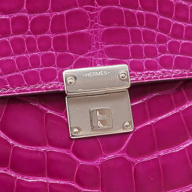 エルメス HERMES クリック16 ローズシェヘラザード アリゲーター ショルダーバッグ シルバー金具 クロコ