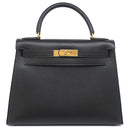 エルメス HERMES ケリー28 外縫い ブラック アルデンヌ 2WAYバッグ ゴールド金具 黒 ショルダー