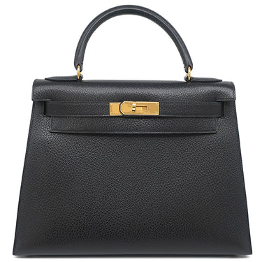 エルメス HERMES ケリー28 外縫い ブラック アルデンヌ 2WAYバッグ ゴールド金具 黒 ショルダー