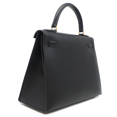 エルメス HERMES ケリー28 外縫い ブラック アルデンヌ 2WAYバッグ ゴールド金具 黒 ショルダー
