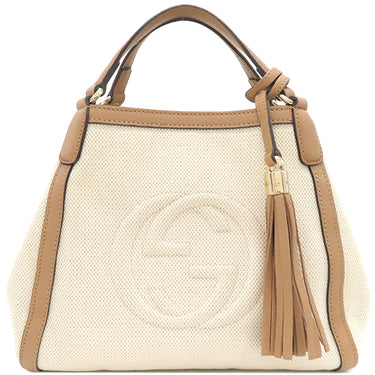 グッチ GUCCI ソーホー インターロッキング G 336751 ナチュラル×ピンクベージュ レザー キャンバス 2WAYバッグ シャンパンゴールド金具 フリンジチャーム