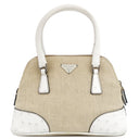 プラダ PRADA キャンバス オーストリッチ ベージュ×ホワイト キャンバス オーストリッチ 2WAYバッグ シルバー金具 三角ロゴプレート ミニ ショルダー 白