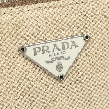 プラダ PRADA キャンバス オーストリッチ ベージュ×ホワイト キャンバス オーストリッチ 2WAYバッグ シルバー金具 三角ロゴプレート ミニ ショルダー 白