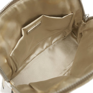 プラダ PRADA キャンバス オーストリッチ ベージュ×ホワイト キャンバス オーストリッチ 2WAYバッグ シルバー金具 三角ロゴプレート ミニ ショルダー 白