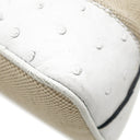 プラダ PRADA キャンバス オーストリッチ ベージュ×ホワイト キャンバス オーストリッチ 2WAYバッグ シルバー金具 三角ロゴプレート ミニ ショルダー 白