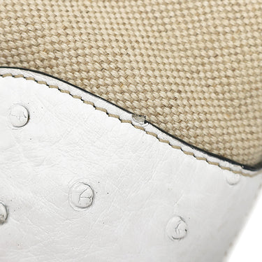 プラダ PRADA キャンバス オーストリッチ ベージュ×ホワイト キャンバス オーストリッチ 2WAYバッグ シルバー金具 三角ロゴプレート ミニ ショルダー 白