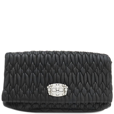 ミュウミュウ MIU MIU マテラッセ クリスタル バッグ ブラック レザー 2WAYバッグ シルバー金具 黒 チェーンストラップ ショルダー