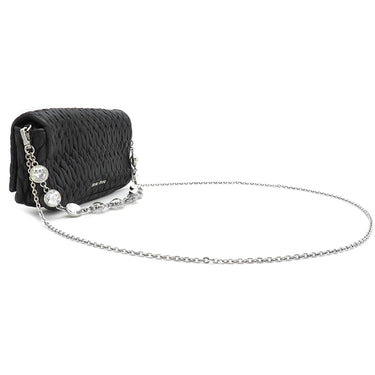 ミュウミュウ MIU MIU マテラッセ クリスタル バッグ ブラック レザー 2WAYバッグ シルバー金具 黒 チェーンストラップ ショルダー