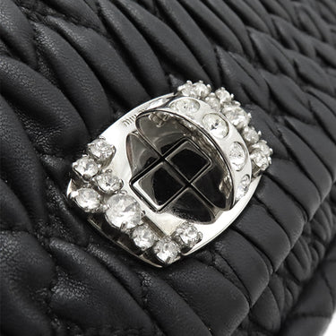 ミュウミュウ MIU MIU マテラッセ クリスタル バッグ ブラック レザー 2WAYバッグ シルバー金具 黒 チェーンストラップ ショルダー