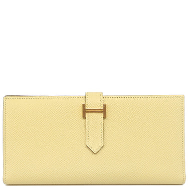 エルメス HERMES ベアンスフレ ジョーヌプッサン ヴォーエプソン 長財布 ゴールド金具 黄色 二つ折り財布