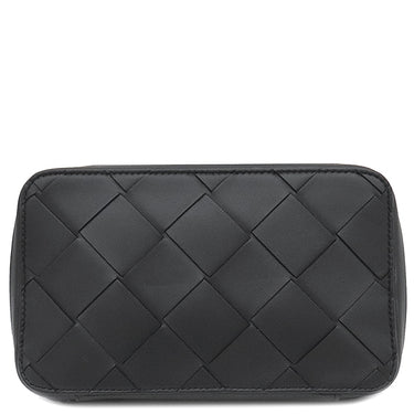 ボッテガヴェネタ BOTTEGA VENETA マキシ イントレチャート ブラック レザー ポーチ マットブラック金具 黒 セカンドバッグ トラベルポーチ