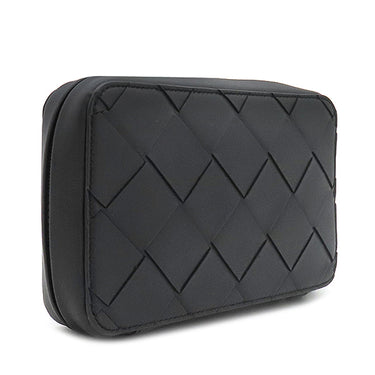 ボッテガヴェネタ BOTTEGA VENETA マキシ イントレチャート ブラック レザー ポーチ マットブラック金具 黒 セカンドバッグ トラベルポーチ