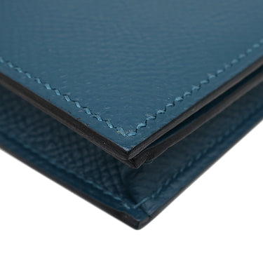 エルメス HERMES ベアンスフレ コルヴェール×ブルーアトール ヴォーエプソン タデラクト 長財布 シルバー金具 青色 二つ折り財布 バイカラー