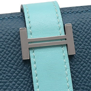 エルメス HERMES ベアンスフレ コルヴェール×ブルーアトール ヴォーエプソン タデラクト 長財布 シルバー金具 青色 二つ折り財布 バイカラー