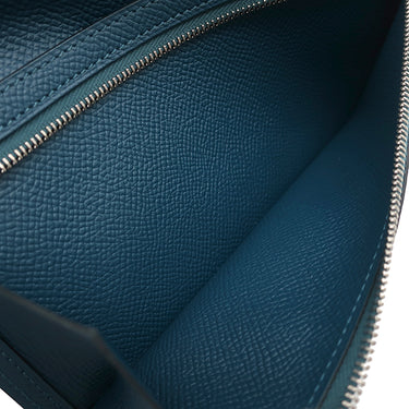 エルメス HERMES ベアンスフレ コルヴェール×ブルーアトール ヴォーエプソン タデラクト 長財布 シルバー金具 青色 二つ折り財布 バイカラー