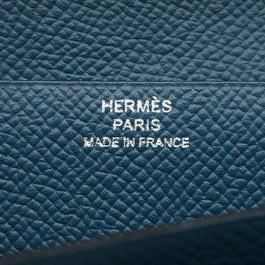 エルメス HERMES ベアンスフレ コルヴェール×ブルーアトール ヴォーエプソン タデラクト 長財布 シルバー金具 青色 二つ折り財布 バイカラー