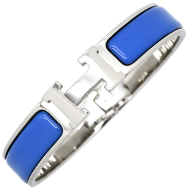 エルメス HERMES クリックH PM ブルー×シルバー メタル エナメル ブレスレット シルバー金具 Hブレス 青色