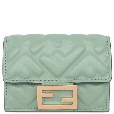フェンディ FENDI バゲット マイクロ トライフォールド グリーン系 レザー 三つ折り財布 ゴールド金具