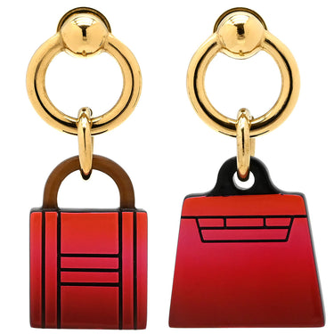 エルメス HERMES アミュレット フュージョン マロキニエ アシデュール バッファローホーン GP ピアス ゴールド金具 赤 ピンク オレンジ