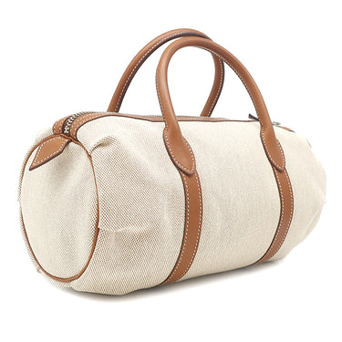 エルメス HERMES ポロションマドモアゼル ナチュラル×フォーブ トワルアッシュ ヴォーバレニア ハンドバッグ シルバー金具 筒型