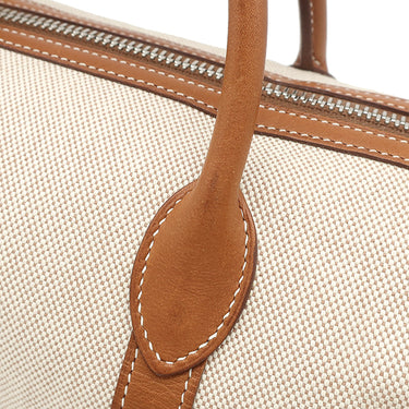 エルメス HERMES ポロションマドモアゼル ナチュラル×フォーブ トワルアッシュ ヴォーバレニア ハンドバッグ シルバー金具 筒型