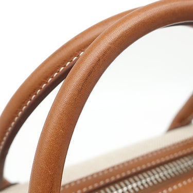 エルメス HERMES ポロションマドモアゼル ナチュラル×フォーブ トワルアッシュ ヴォーバレニア ハンドバッグ シルバー金具 筒型