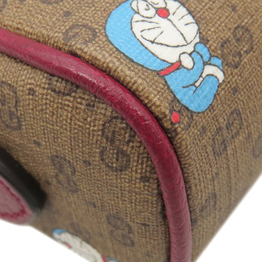 グッチ GUCCI ドラえもんコラボ ミニバッグ 647784 ブラウン×レッド GGスプリームキャンバス ショルダーバッグ ゴールド金具 茶 赤