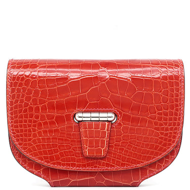 エルメス HERMES ミニ コンヴォワイユール ゼラニウム アリゲーター ショルダーバッグ シルバー金具 赤 クロコ ショルダーウォレット