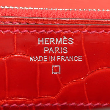 エルメス HERMES ミニ コンヴォワイユール ゼラニウム アリゲーター ショルダーバッグ シルバー金具 赤 クロコ ショルダーウォレット