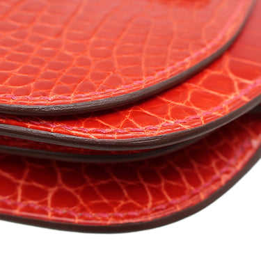 エルメス HERMES ミニ コンヴォワイユール ゼラニウム アリゲーター ショルダーバッグ シルバー金具 赤 クロコ ショルダーウォレット