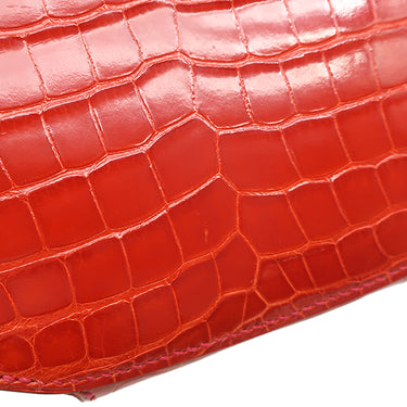 エルメス HERMES ミニ コンヴォワイユール ゼラニウム アリゲーター ショルダーバッグ シルバー金具 赤 クロコ ショルダーウォレット