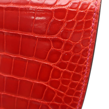 エルメス HERMES ミニ コンヴォワイユール ゼラニウム アリゲーター ショルダーバッグ シルバー金具 赤 クロコ ショルダーウォレット