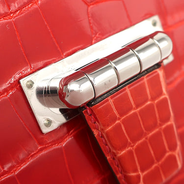 エルメス HERMES ミニ コンヴォワイユール ゼラニウム アリゲーター ショルダーバッグ シルバー金具 赤 クロコ ショルダーウォレット