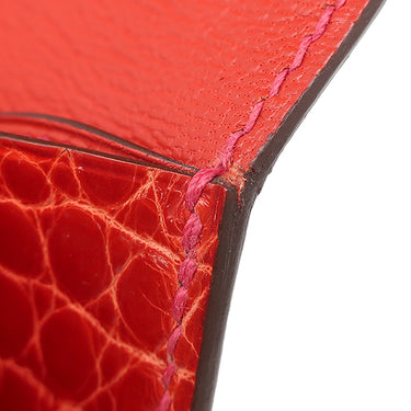 エルメス HERMES ミニ コンヴォワイユール ゼラニウム アリゲーター ショルダーバッグ シルバー金具 赤 クロコ ショルダーウォレット