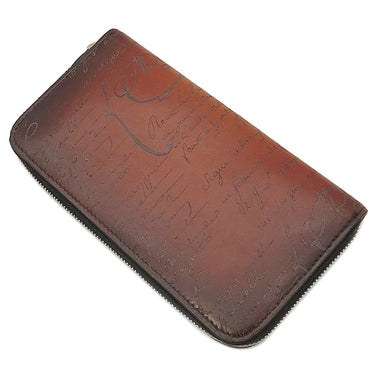 ベルルッティ BERLUTI イタウバ スクリットレザー ロングジップ ウォレット ブラウン レザー 長財布 シルバー金具 茶 カリグラフィ