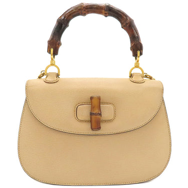 グッチ GUCCI バンブー 1947 ベージュ レザー 2WAYバッグ ゴールド金具 トップハンドルバッグ