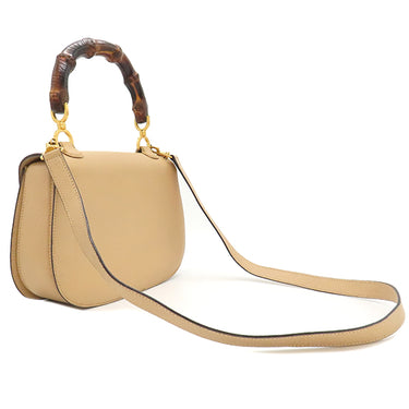 グッチ GUCCI バンブー 1947 ベージュ レザー 2WAYバッグ ゴールド金具 トップハンドルバッグ