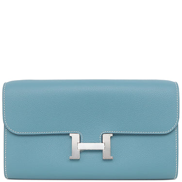 エルメス HERMES コンスタンス トゥーゴー ブルージーン エバーカラー 長財布 シルバー金具 青