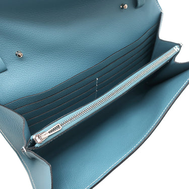 エルメス HERMES コンスタンス トゥーゴー ブルージーン エバーカラー 長財布 シルバー金具 青