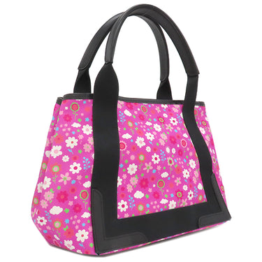 バレンシアガ BALENCIAGA ネイビーカバス S 339933 ピンク×ブラック キャンバス レザー トートバッグ シルバー金具 黒 花柄