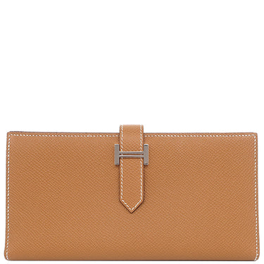 エルメス HERMES ベアンスフレ ゴールド ヴォーエプソン 長財布 シルバー金具 茶 二つ折り財布