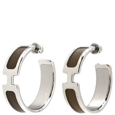 エルメス HERMES オランプ エトゥープ ヴォーエプソン メタル ピアス シルバー金具 フープピアス