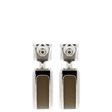 エルメス HERMES オランプ エトゥープ ヴォーエプソン メタル ピアス シルバー金具 フープピアス