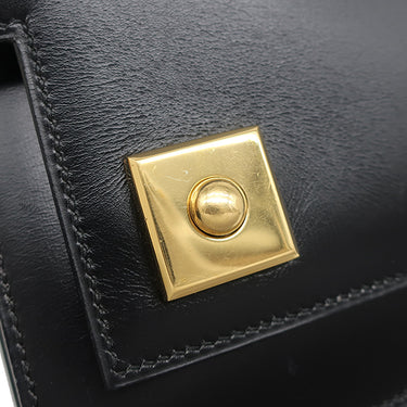 エルメス HERMES ピアノ ブラック ボックスカーフ ハンドバッグ ゴールド金具 黒